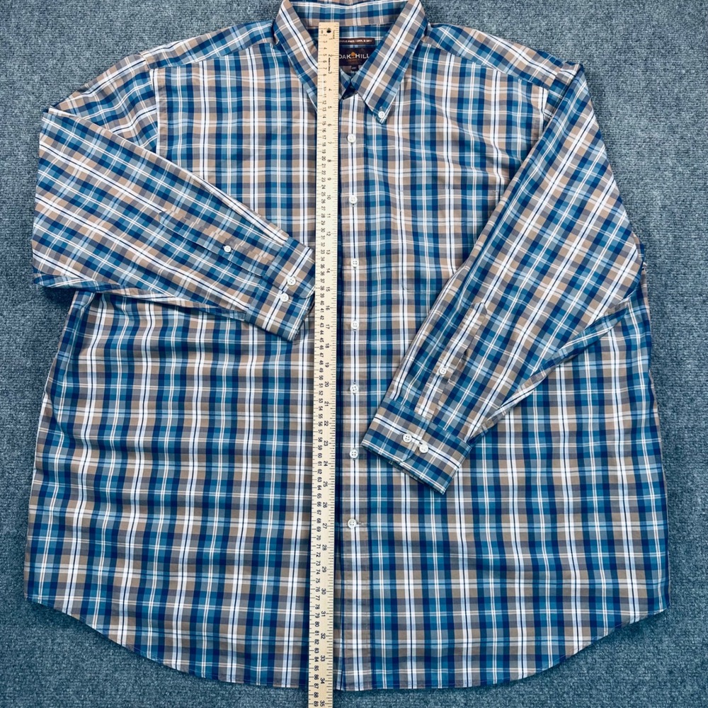 Oak Hill Men's 3XL Blue Tan Plaid WRINKLE FREE Button Down Shirt Cool Dry Cotton - Picture 9 of 12